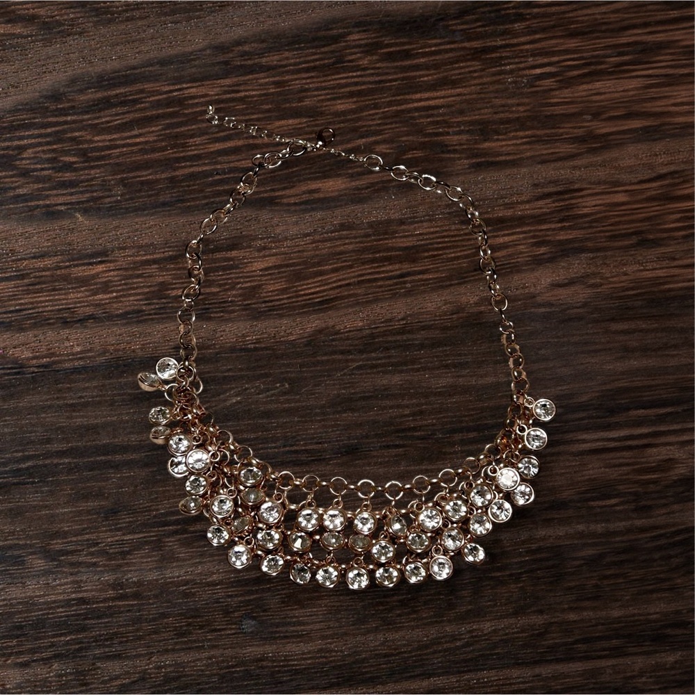 Bezel setting style layered bib necklace